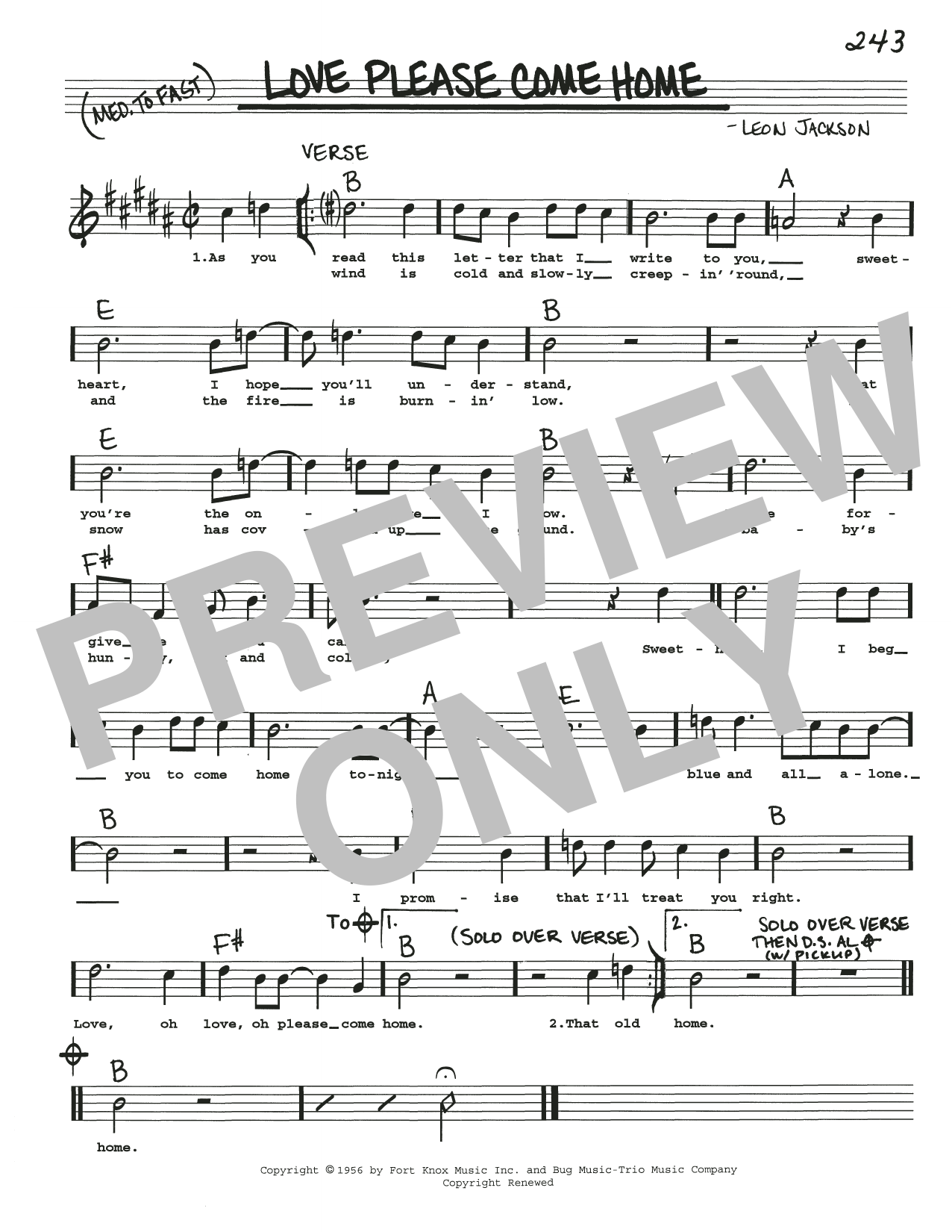 Leon Jackson Love Please Come Home Sheet Music Notes & Chords for Real Book – Melody, Lyrics & Chords - Download or Print PDF