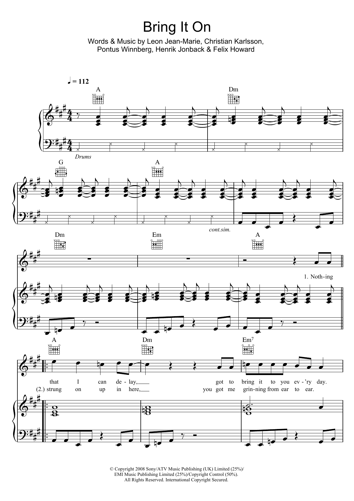 Leon Jean-Marie Bring It On Sheet Music Notes & Chords for Piano, Vocal & Guitar - Download or Print PDF