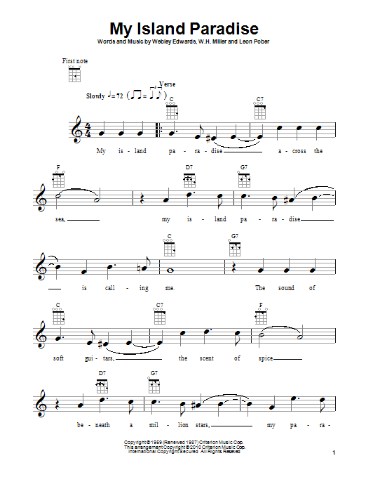 Leon Pober My Island Paradise Sheet Music Notes & Chords for Ukulele - Download or Print PDF