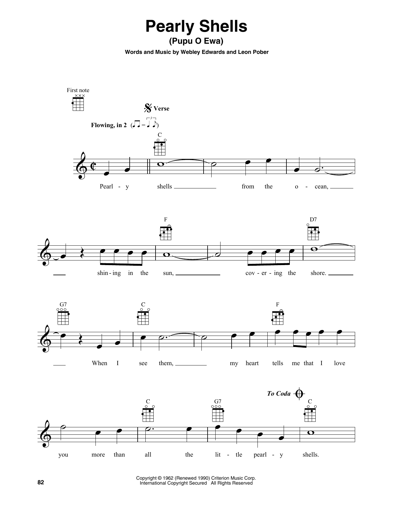 Leon Pober Pearly Shells (Pupu O Ewa) Sheet Music Notes & Chords for Baritone Ukulele - Download or Print PDF