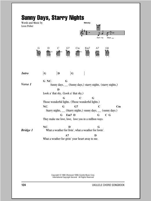 Leon Pober Sunny Days, Starry Nights Sheet Music Notes & Chords for Ukulele with Strumming Patterns - Download or Print PDF