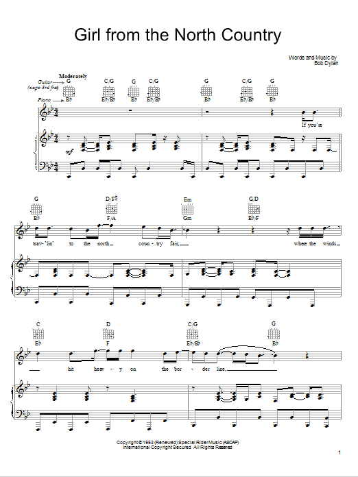 Leon Russell Girl From The North Country Sheet Music Notes & Chords for Piano, Vocal & Guitar (Right-Hand Melody) - Download or Print PDF