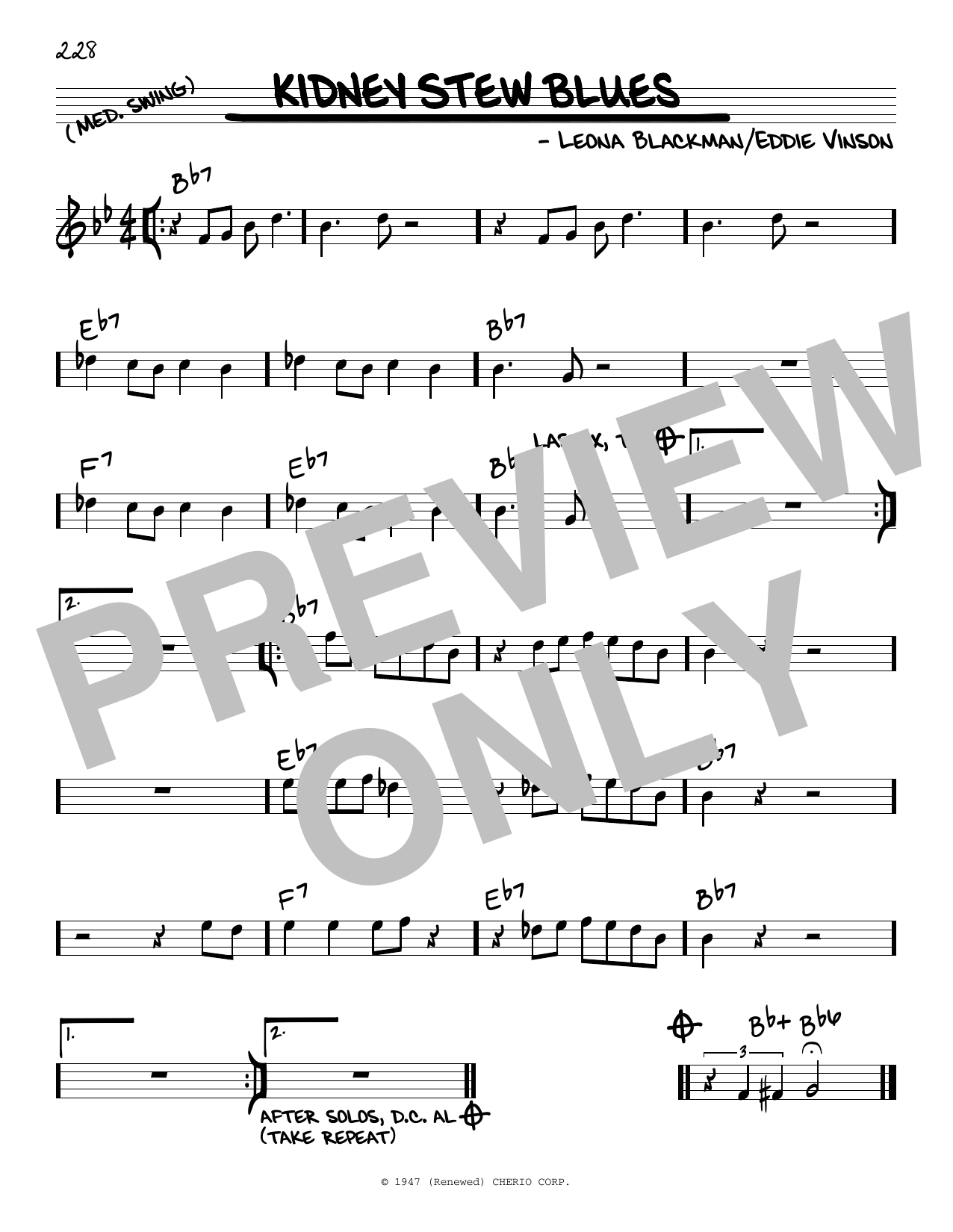 Leona Blackman Kidney Stew Blues Sheet Music Notes & Chords for Real Book – Melody, Lyrics & Chords - Download or Print PDF