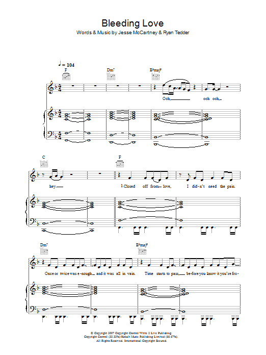 Leona Lewis Bleeding Love Sheet Music Notes & Chords for Lyrics & Chords - Download or Print PDF