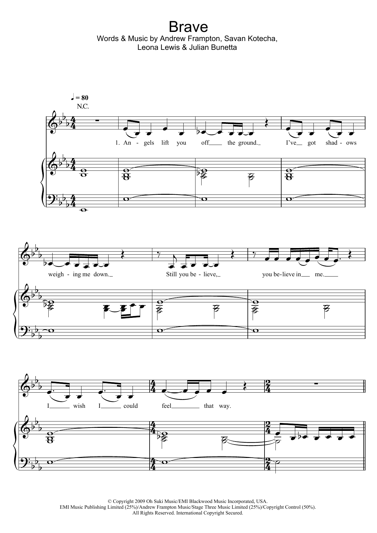 Leona Lewis Brave Sheet Music Notes & Chords for Piano, Vocal & Guitar - Download or Print PDF