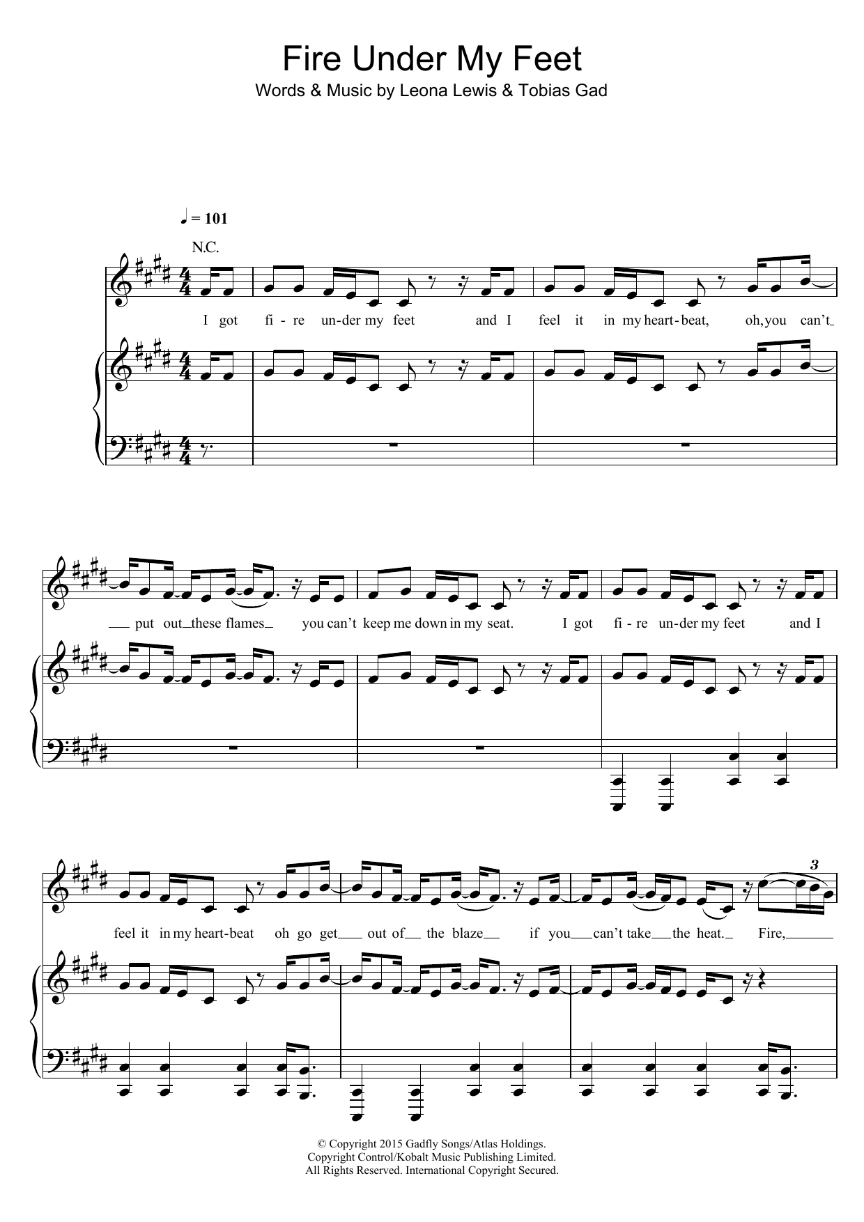 Leona Lewis Fire Under My Feet Sheet Music Notes & Chords for Piano, Vocal & Guitar (Right-Hand Melody) - Download or Print PDF