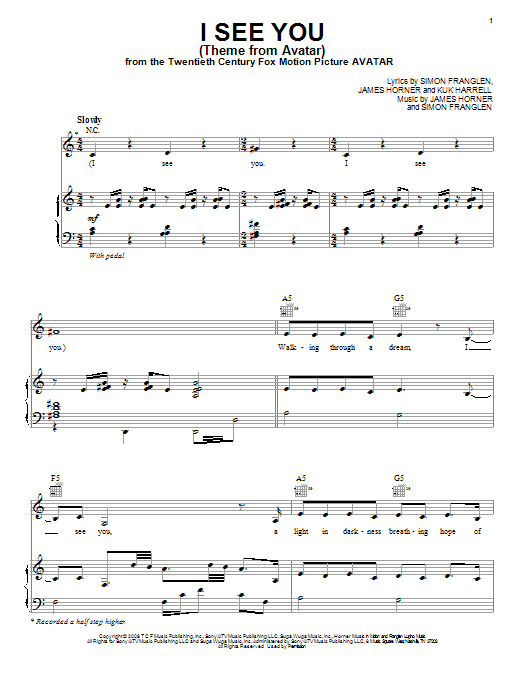 Leona Lewis I See You (Theme From Avatar) Sheet Music Notes & Chords for Piano - Download or Print PDF