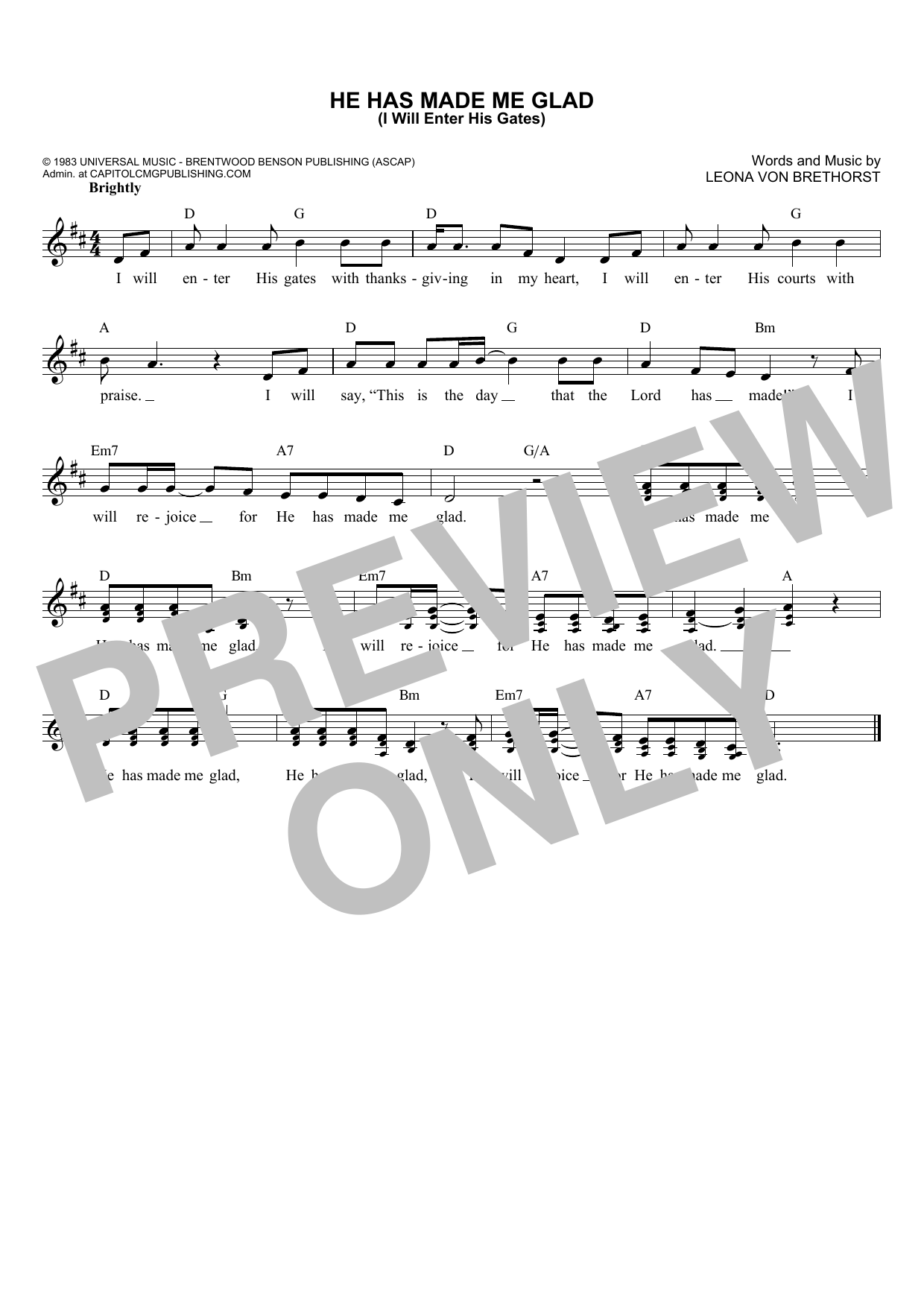 Leona Von Brethorst He Has Made Me Glad (I Will Enter His Gates) Sheet Music Notes & Chords for Ukulele - Download or Print PDF