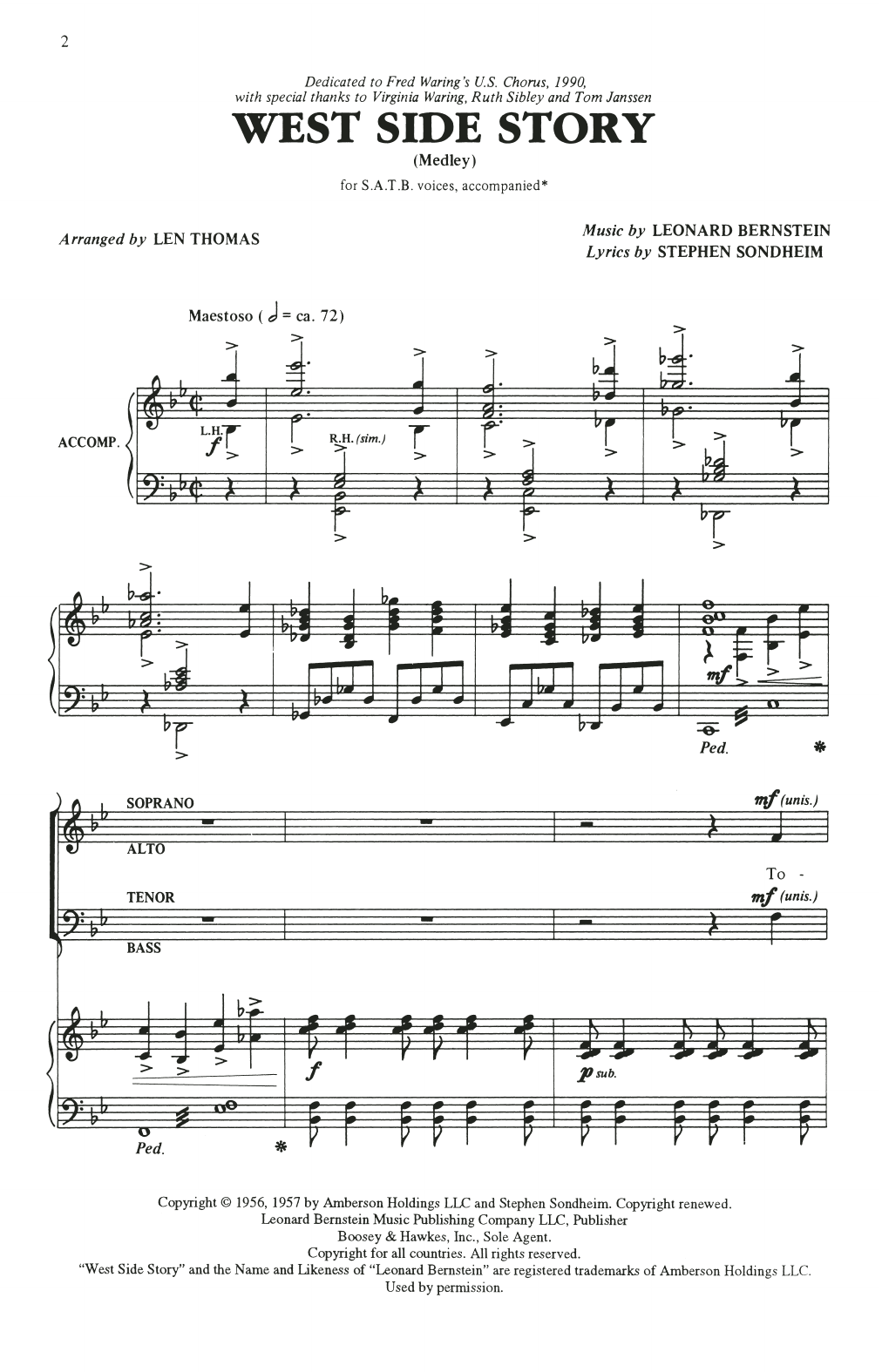 Leonard Bernstein & Stephen Sondheim Choral Medley from West Side Story (arr. Len Thomas) Sheet Music Notes & Chords for SATB Choir - Download or Print PDF