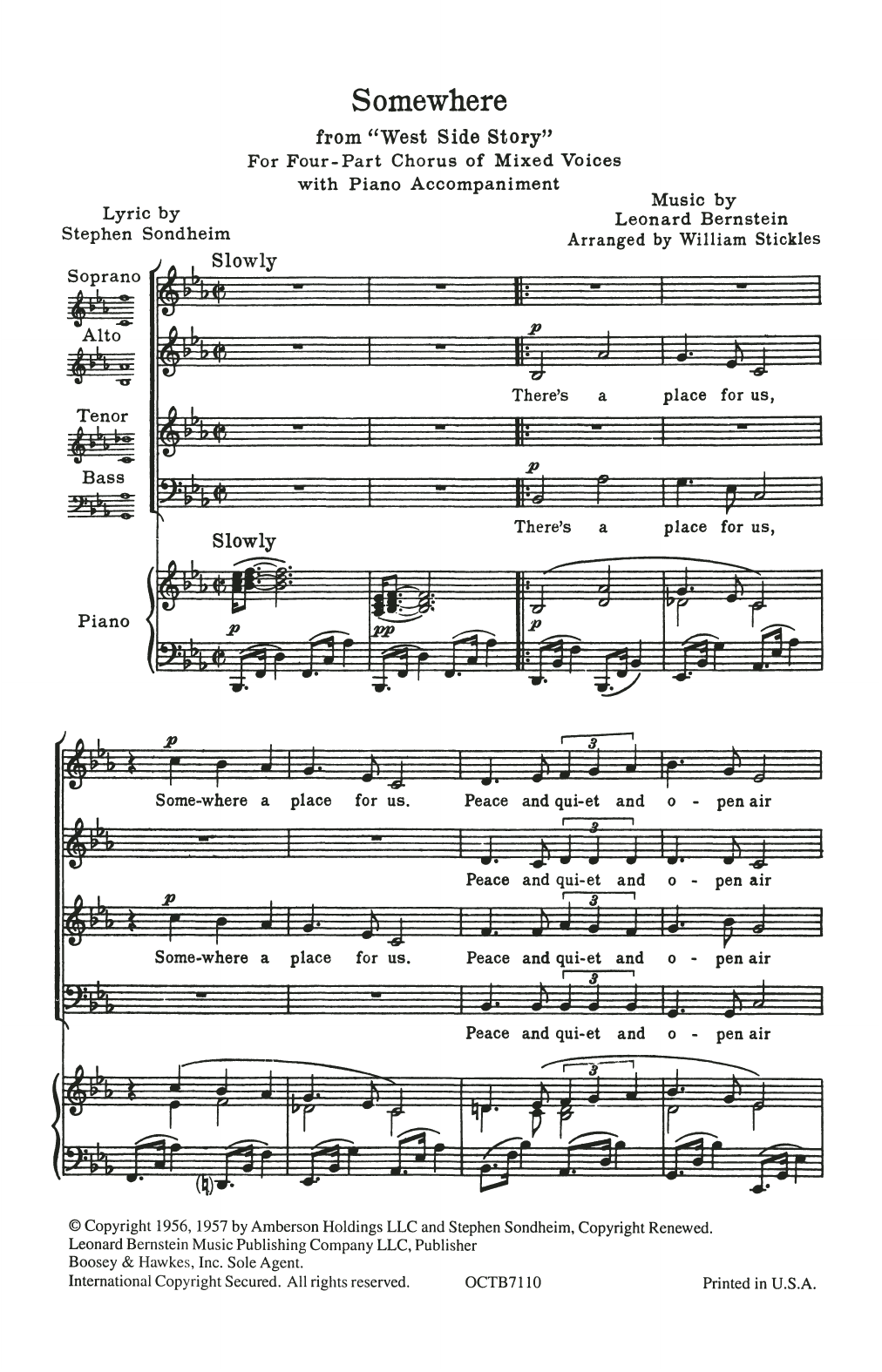 Leonard Bernstein & Stephen Sondheim Somewhere (from West Side Story) (arr. William Stickles) Sheet Music Notes & Chords for SATB Choir - Download or Print PDF