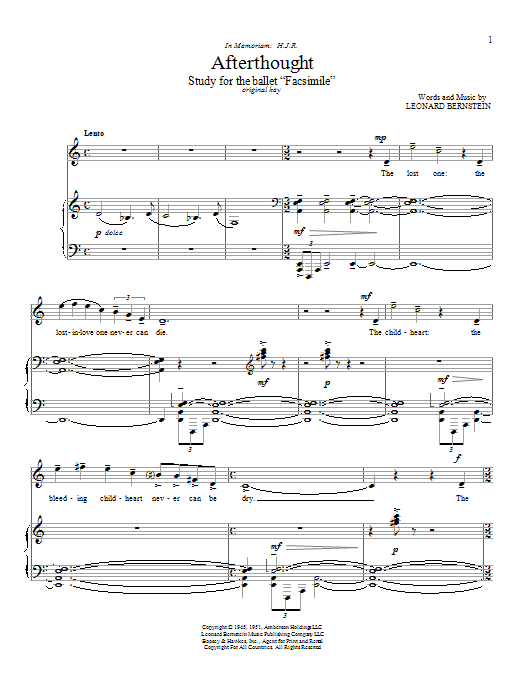 Leonard Bernstein Afterthought Sheet Music Notes & Chords for Piano & Vocal - Download or Print PDF Leonard Bernstein Afterthought Sheet Music Notes & Chords for Piano & Vocal - Download or Print PDF