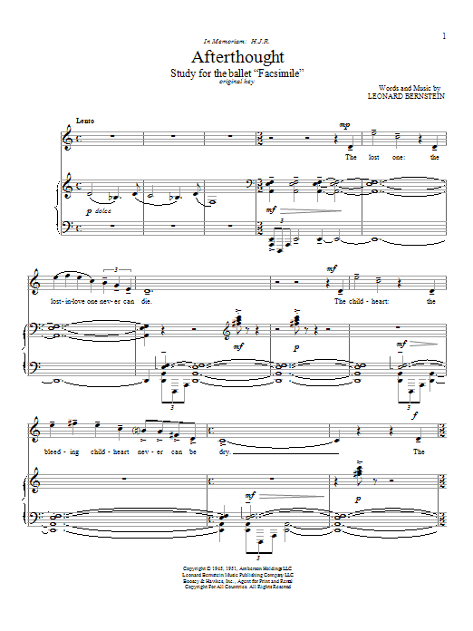 Leonard Bernstein Afterthought Sheet Music Notes & Chords for Piano & Vocal - Download or Print PDF