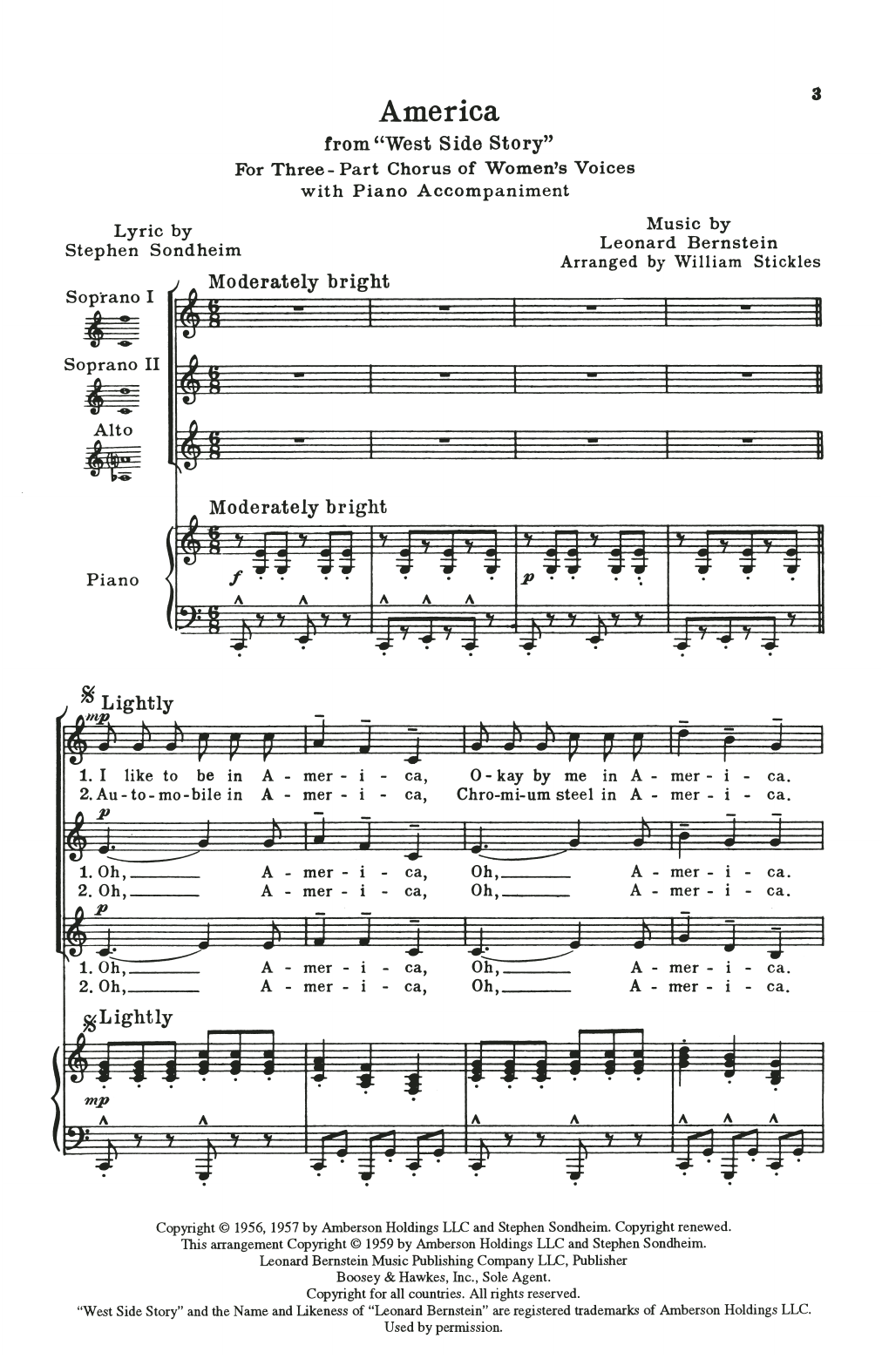 Leonard Bernstein America (from West Side Story) (arr. William Stickles) Sheet Music Notes & Chords for SSA Choir - Download or Print PDF