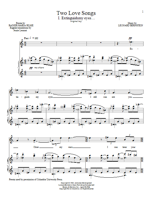 Leonard Bernstein Extinguish My Eyes Sheet Music Notes & Chords for Piano & Vocal - Download or Print PDF Leonard Bernstein Extinguish My Eyes Sheet Music Notes & Chords for Piano & Vocal - Download or Print PDF