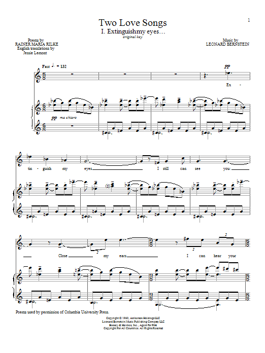 Leonard Bernstein Extinguish My Eyes Sheet Music Notes & Chords for Piano & Vocal - Download or Print PDF