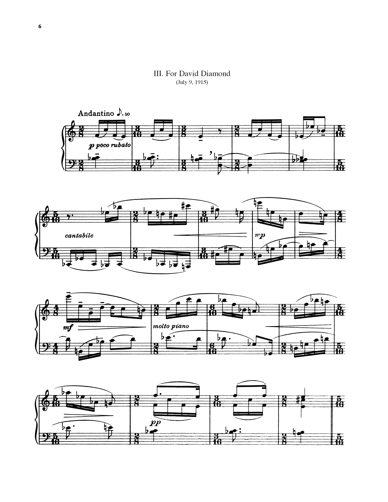 Leonard Bernstein For David Diamond Sheet Music Notes & Chords for Piano Solo - Download or Print PDF