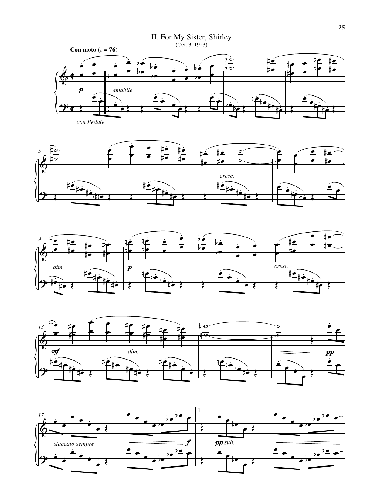 Leonard Bernstein For My Sister Shirley Sheet Music Notes & Chords for Piano Solo - Download or Print PDF