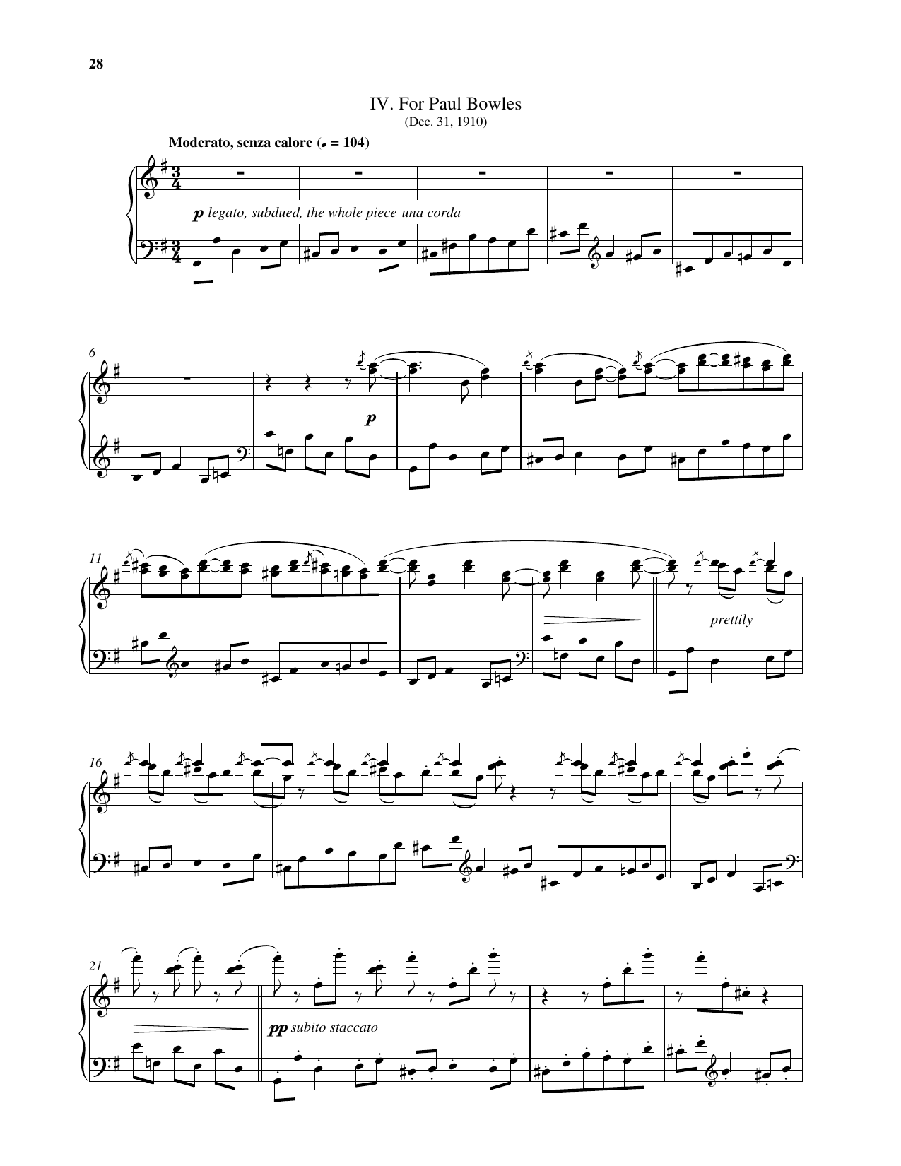 Leonard Bernstein For Paul Bowles Sheet Music Notes & Chords for Piano Solo - Download or Print PDF