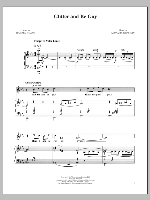 Leonard Bernstein Glitter And Be Gay Sheet Music Notes & Chords for Piano & Vocal - Download or Print PDF