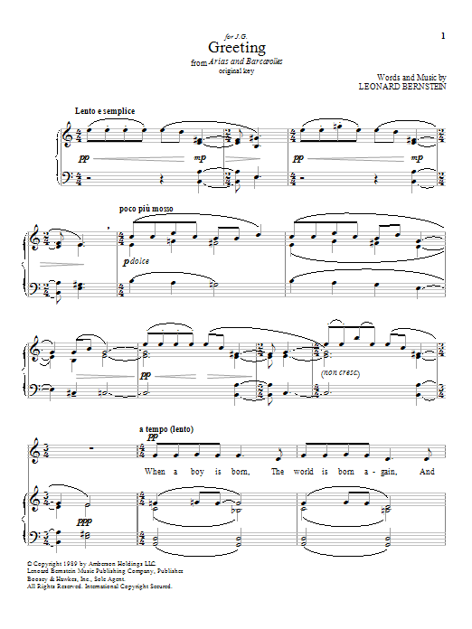 Leonard Bernstein Greeting Sheet Music Notes & Chords for Piano & Vocal - Download or Print PDF