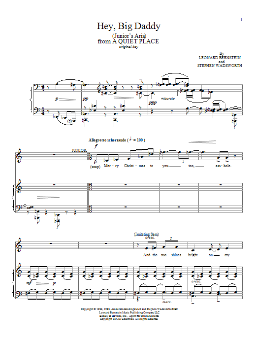 Leonard Bernstein Hey, Big Daddy (Junior's Aria) Sheet Music Notes & Chords for Piano & Vocal - Download or Print PDF