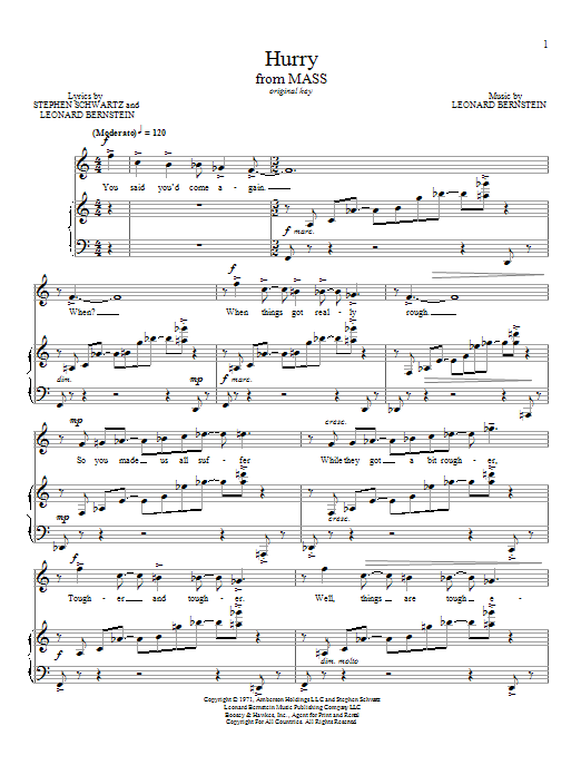 Leonard Bernstein Hurry Sheet Music Notes & Chords for Piano & Vocal - Download or Print PDF Leonard Bernstein Hurry Sheet Music Notes & Chords for Piano & Vocal - Download or Print PDF