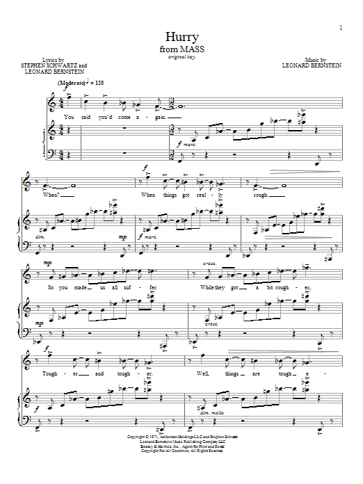 Leonard Bernstein Hurry Sheet Music Notes & Chords for Piano & Vocal - Download or Print PDF
