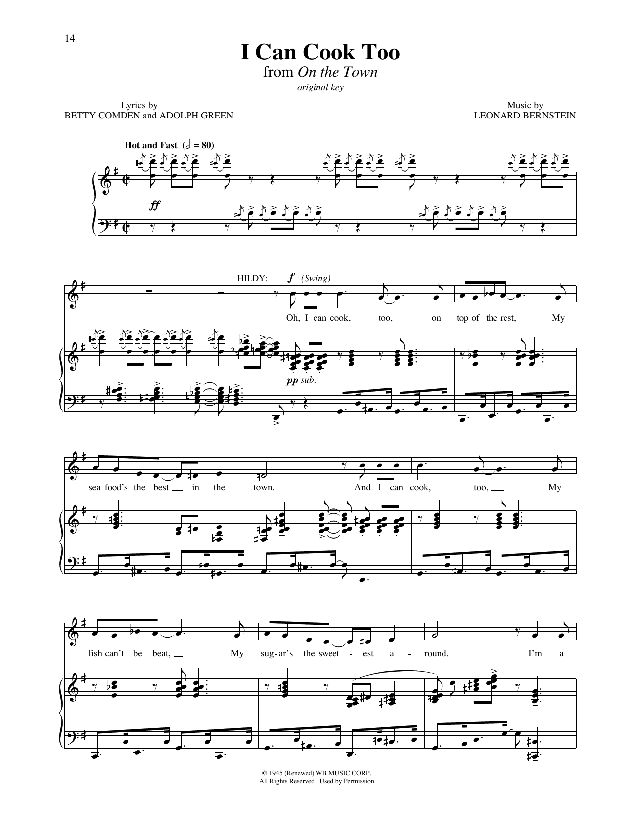 Leonard Bernstein I Can Cook Too (from On the Town) Sheet Music Notes & Chords for Piano & Vocal - Download or Print PDF