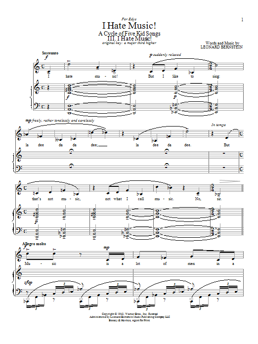 Leonard Bernstein I Hate Music! Sheet Music Notes & Chords for Piano & Vocal - Download or Print PDF Leonard Bernstein I Hate Music! Sheet Music Notes & Chords for Piano & Vocal - Download or Print PDF
