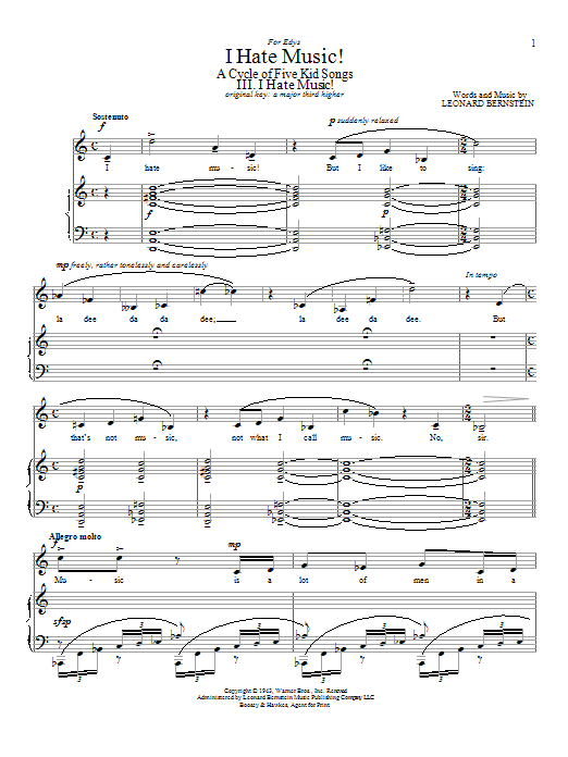 Leonard Bernstein I Hate Music! Sheet Music Notes & Chords for Piano & Vocal - Download or Print PDF