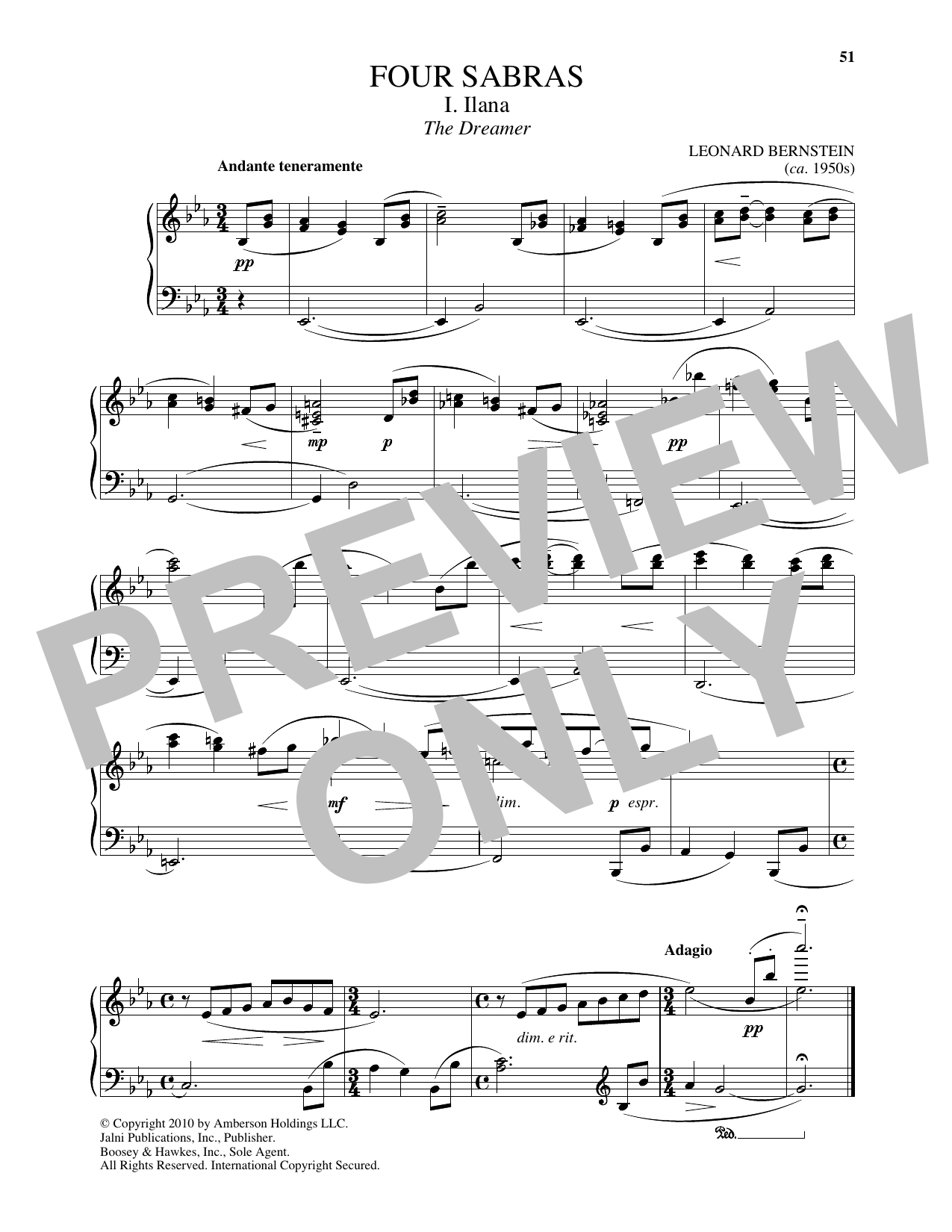 Leonard Bernstein Ilana: The Dreamer Sheet Music Notes & Chords for Piano Solo - Download or Print PDF