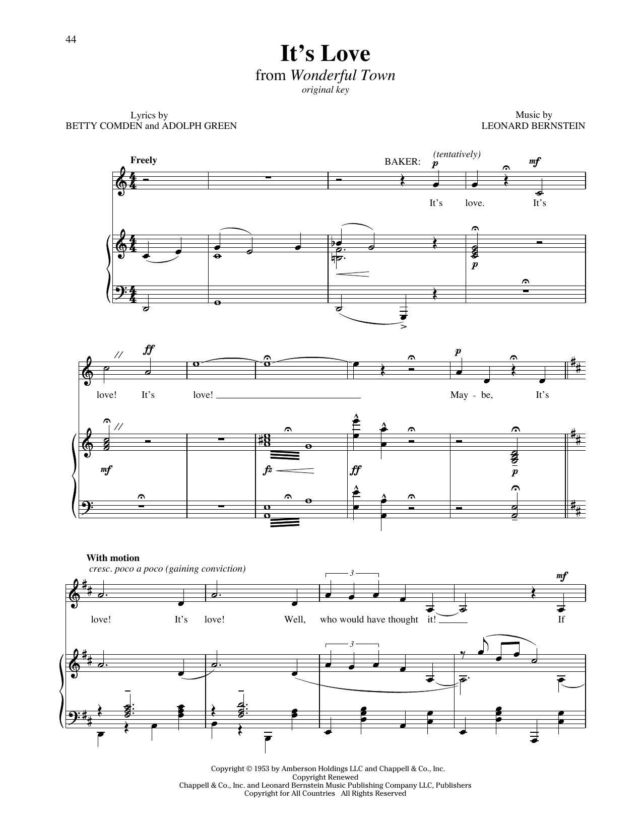 Leonard Bernstein It's Love (from Wonderful Town) Sheet Music Notes & Chords for Piano & Vocal - Download or Print PDF