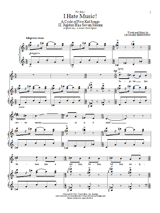 Leonard Bernstein Jupiter Has Seven Moons Sheet Music Notes & Chords for Piano & Vocal - Download or Print PDF Leonard Bernstein Jupiter Has Seven Moons Sheet Music Notes & Chords for Piano & Vocal - Download or Print PDF