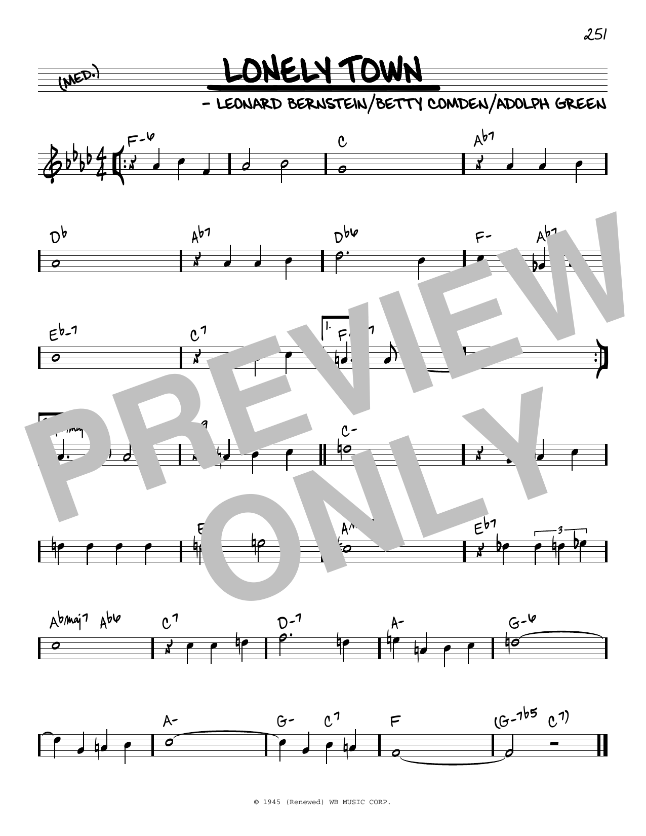 Leonard Bernstein Lonely Town Sheet Music Notes & Chords for Real Book – Melody & Chords - Download or Print PDF