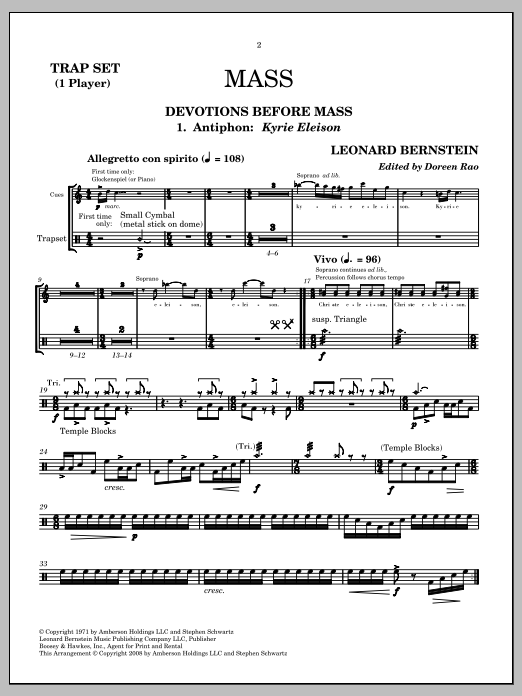 Leonard Bernstein Mass Sheet Music Notes & Chords for Percussion - Download or Print PDF