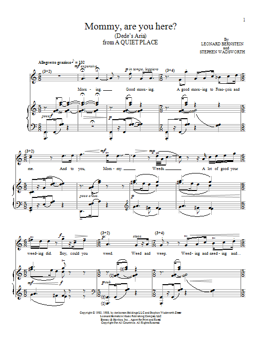 Leonard Bernstein Mommy, Are You Here (Dede's Aria) Sheet Music Notes & Chords for Piano & Vocal - Download or Print PDF Leonard Bernstein Mommy, Are You Here (Dede's Aria) Sheet Music Notes & Chords for Piano & Vocal - Download or Print PDF