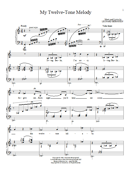 Leonard Bernstein My Twelve-Tone Melody Sheet Music Notes & Chords for Piano & Vocal - Download or Print PDF Leonard Bernstein My Twelve-Tone Melody Sheet Music Notes & Chords for Piano & Vocal - Download or Print PDF