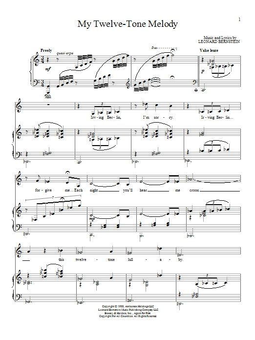 Leonard Bernstein My Twelve-Tone Melody Sheet Music Notes & Chords for Piano & Vocal - Download or Print PDF