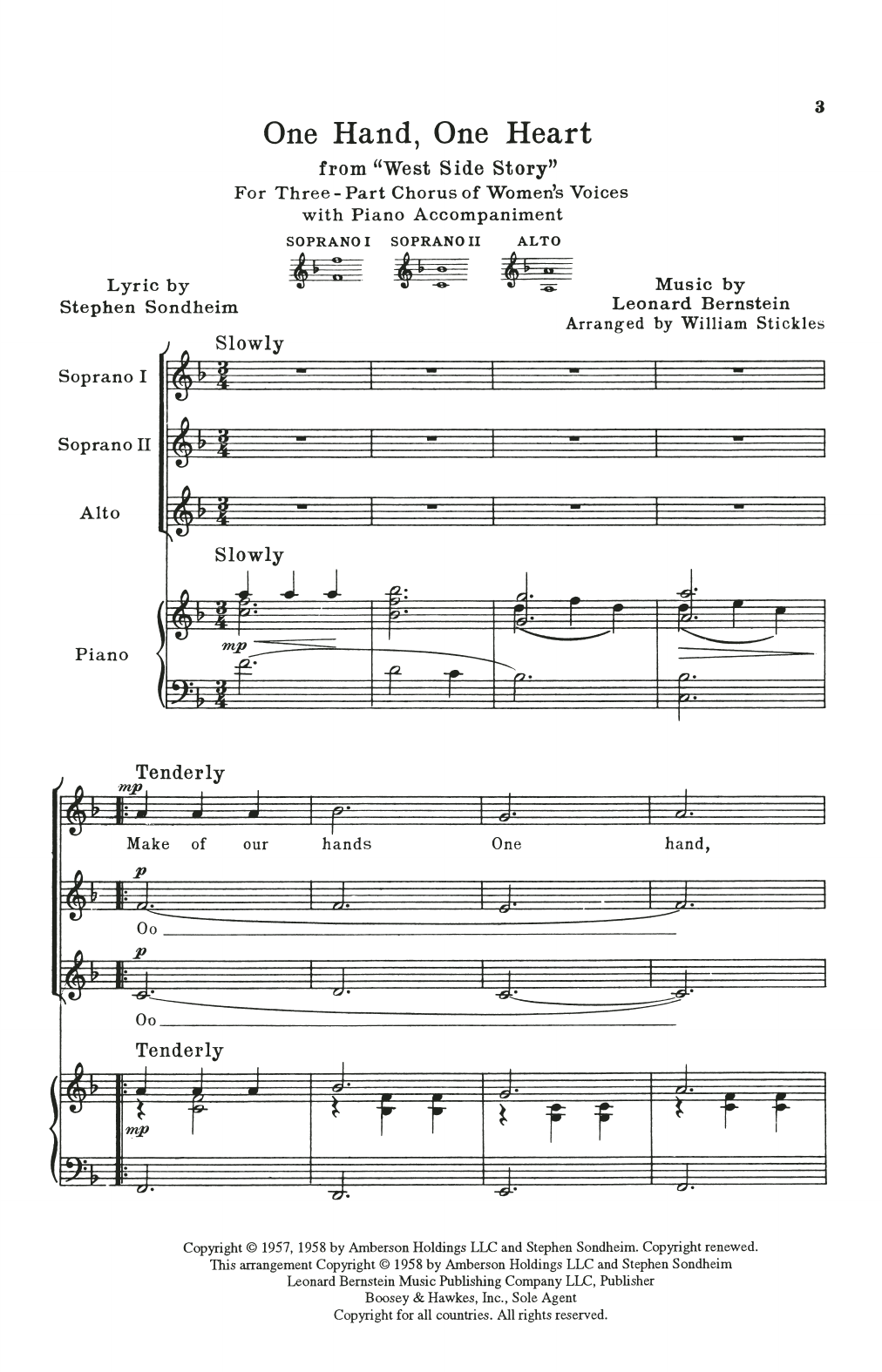Leonard Bernstein One Hand, One Heart (from West Side Story) (arr. William Stickles) Sheet Music Notes & Chords for SATB Choir - Download or Print PDF