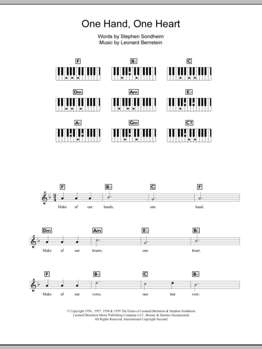 Leonard Bernstein One Hand, One Heart Sheet Music Notes & Chords for Keyboard - Download or Print PDF