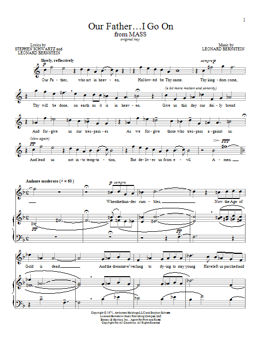 Leonard Bernstein Our Father... I Go On Sheet Music Notes & Chords for Piano & Vocal - Download or Print PDF