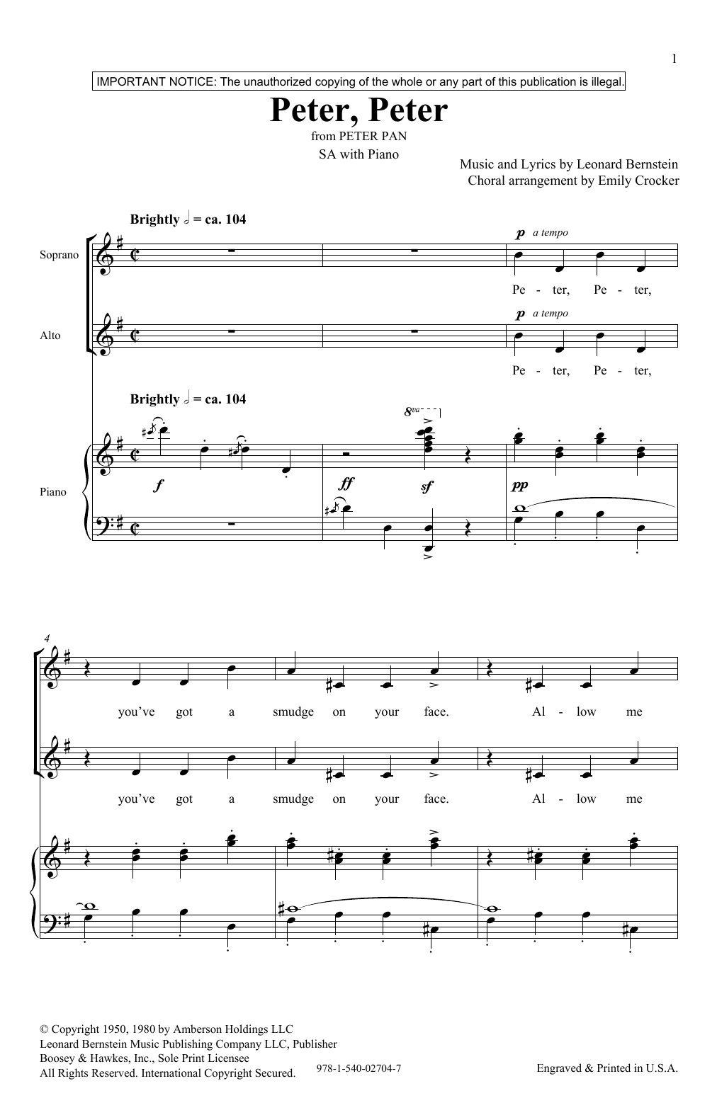 Leonard Bernstein Peter, Peter (from Peter Pan Suite) (arr. Emily Crocker) Sheet Music Notes & Chords for Choir - Download or Print PDF