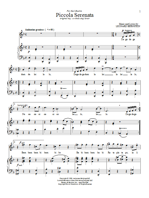 Leonard Bernstein Piccola Serenata Sheet Music Notes & Chords for Piano & Vocal - Download or Print PDF Leonard Bernstein Piccola Serenata Sheet Music Notes & Chords for Piano & Vocal - Download or Print PDF