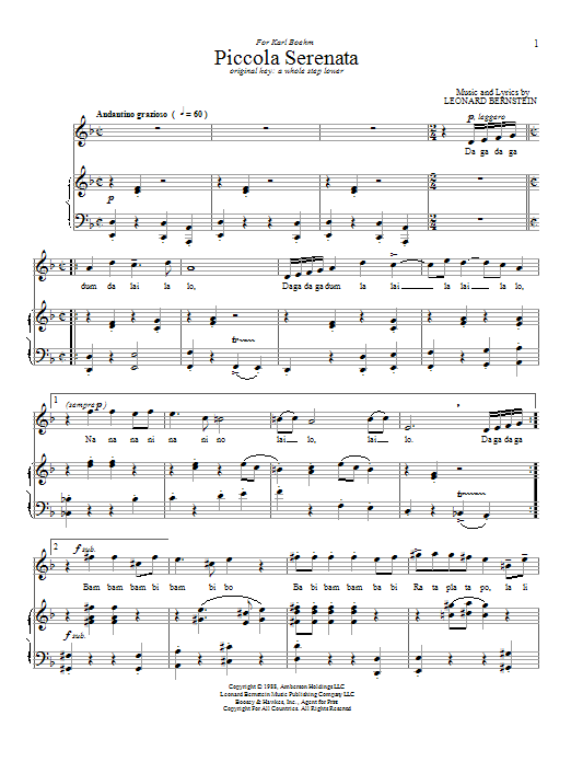 Leonard Bernstein Piccola Serenata Sheet Music Notes & Chords for Piano & Vocal - Download or Print PDF