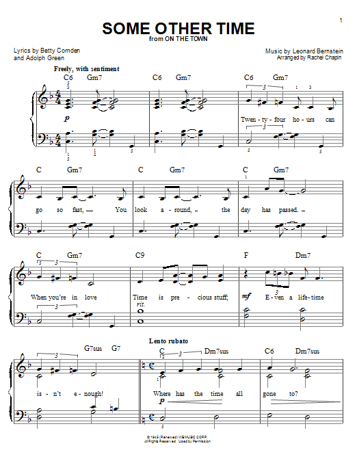 Leonard Bernstein Some Other Time (from On The Town) Sheet Music Notes & Chords for Easy Piano - Download or Print PDF