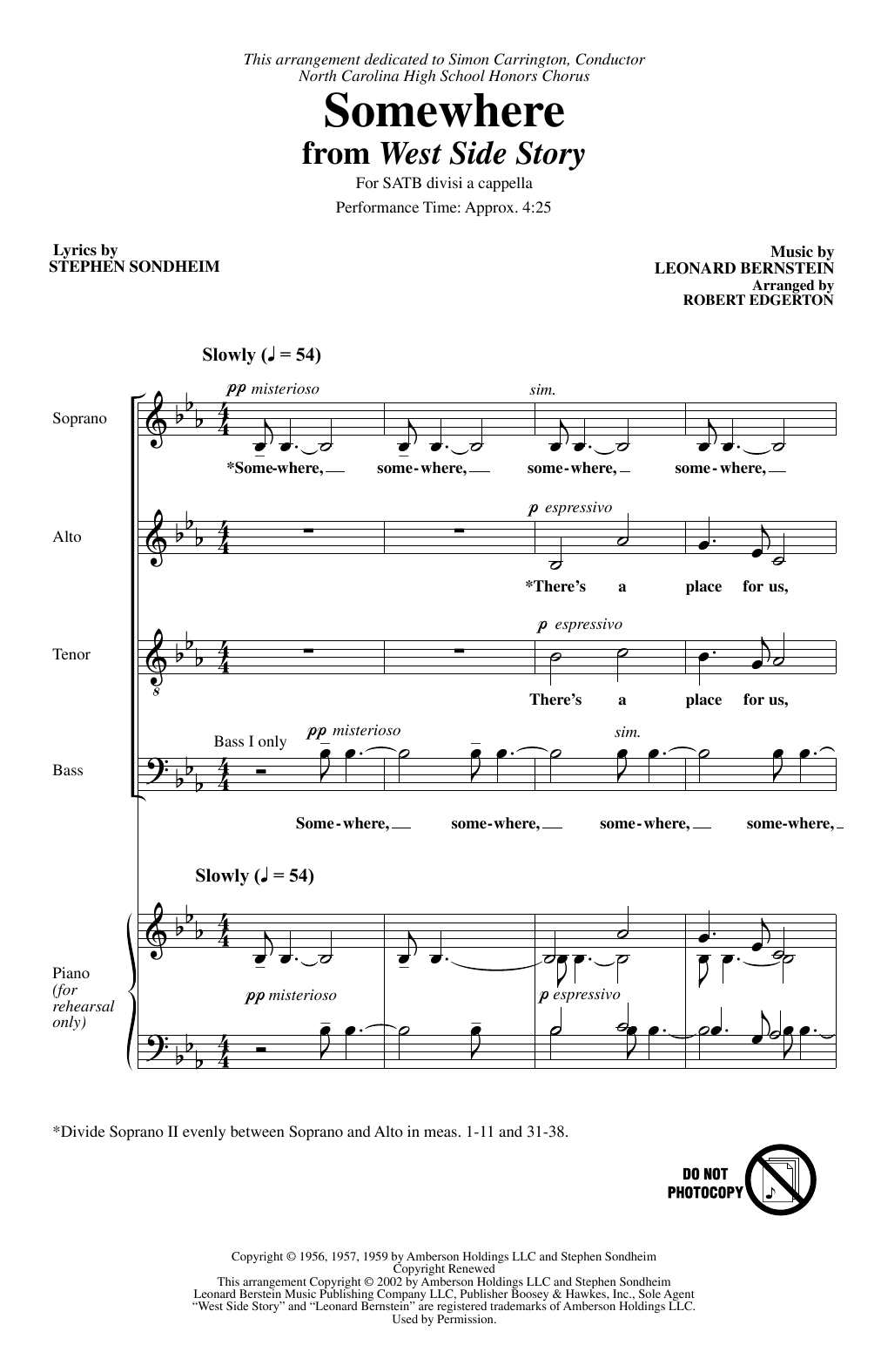 Leonard Bernstein Somewhere (from West Side Story) (arr. Robert Edgerton) Sheet Music Notes & Chords for SATB Choir - Download or Print PDF