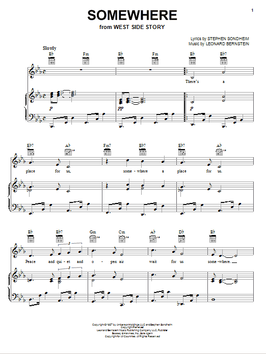 Leonard Bernstein Somewhere Sheet Music Notes & Chords for Keyboard - Download or Print PDF