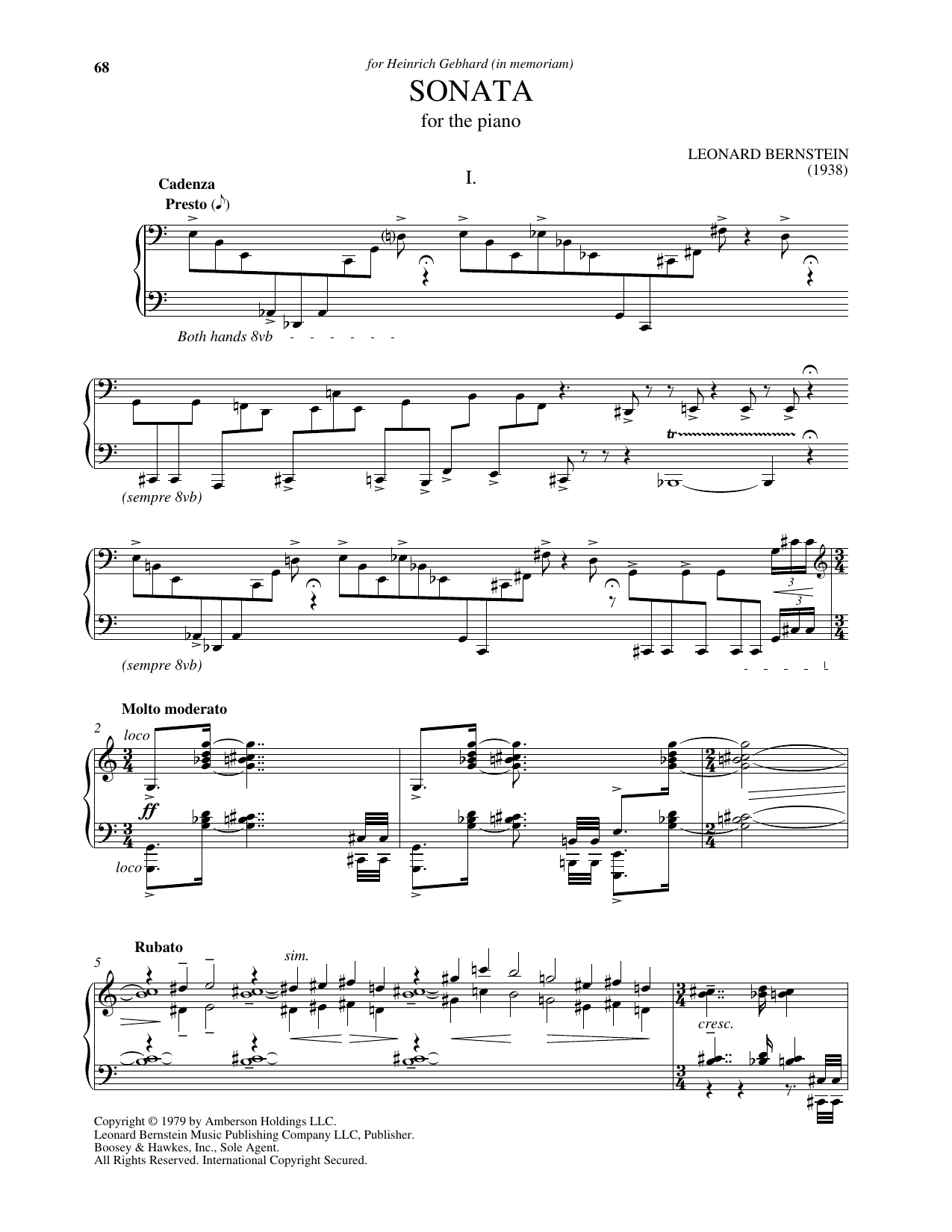 Leonard Bernstein Sonata For The Piano Sheet Music Notes & Chords for Piano Solo - Download or Print PDF