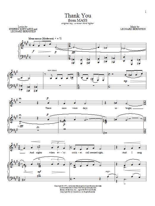 Leonard Bernstein Thank You Sheet Music Notes & Chords for Piano & Vocal - Download or Print PDF Leonard Bernstein Thank You Sheet Music Notes & Chords for Piano & Vocal - Download or Print PDF
