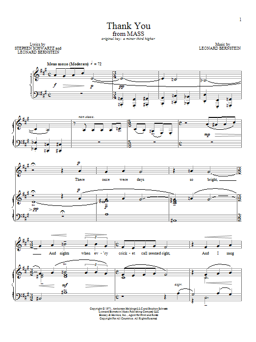Leonard Bernstein Thank You Sheet Music Notes & Chords for Piano & Vocal - Download or Print PDF